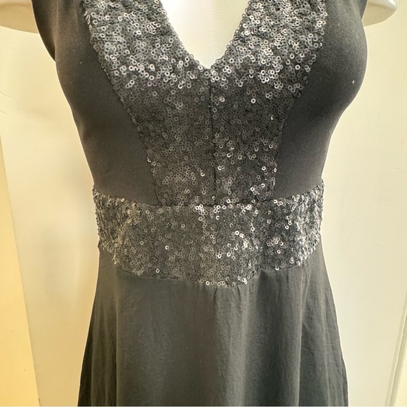 Dress The Population Delani Long Formal Maxi Dress Large Black Sequin Flowy - Picture 8 of 13